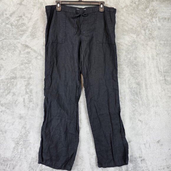 Victoria's Secret Pants Womens 8 Black Linen Drawstring Wide Leg Beach Lounge - Picture 1 of 12